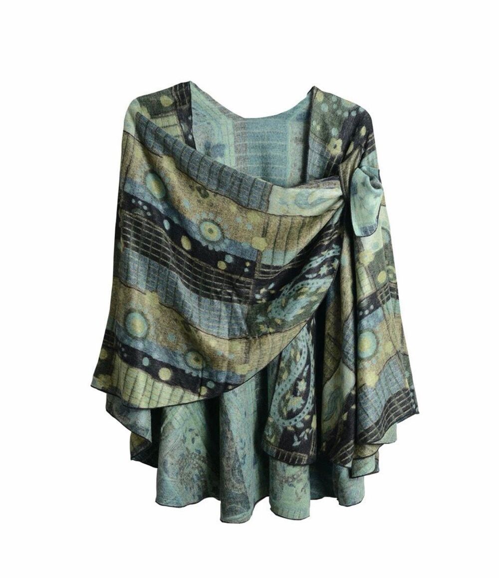 Rapti 100% Cashmere Reversible Loop Bohemian Shawl Soft Blus/ Tan One Size